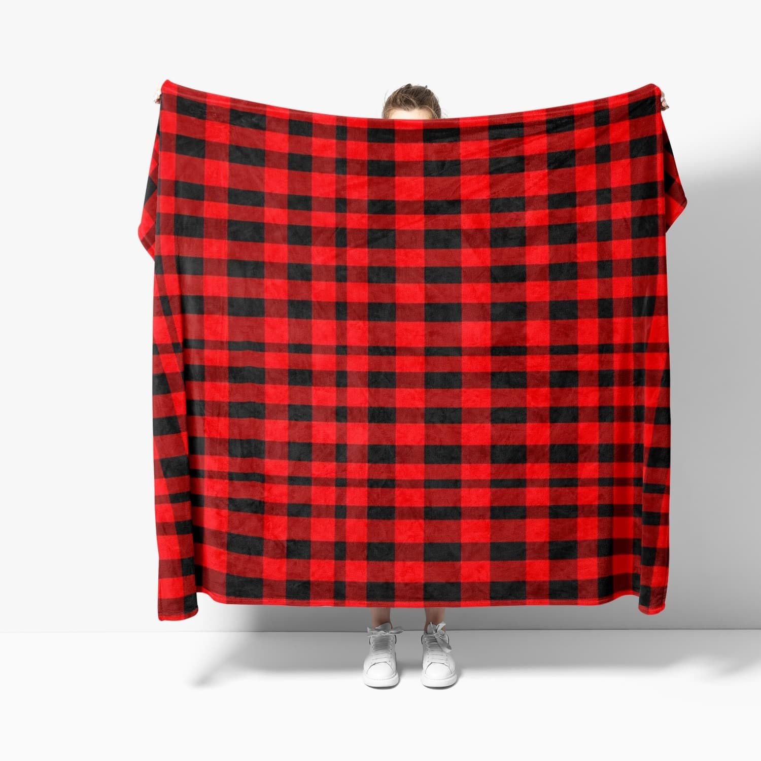 Cuadros Escoceses CláSicos Manta Sofa Polar de Franela Supersuave y Acogedora 70x100 cm Negro y Rojo Manta Cama Multifuncional Esponjosa para Dormitorio Sofá Viajes, Manta de Regalo