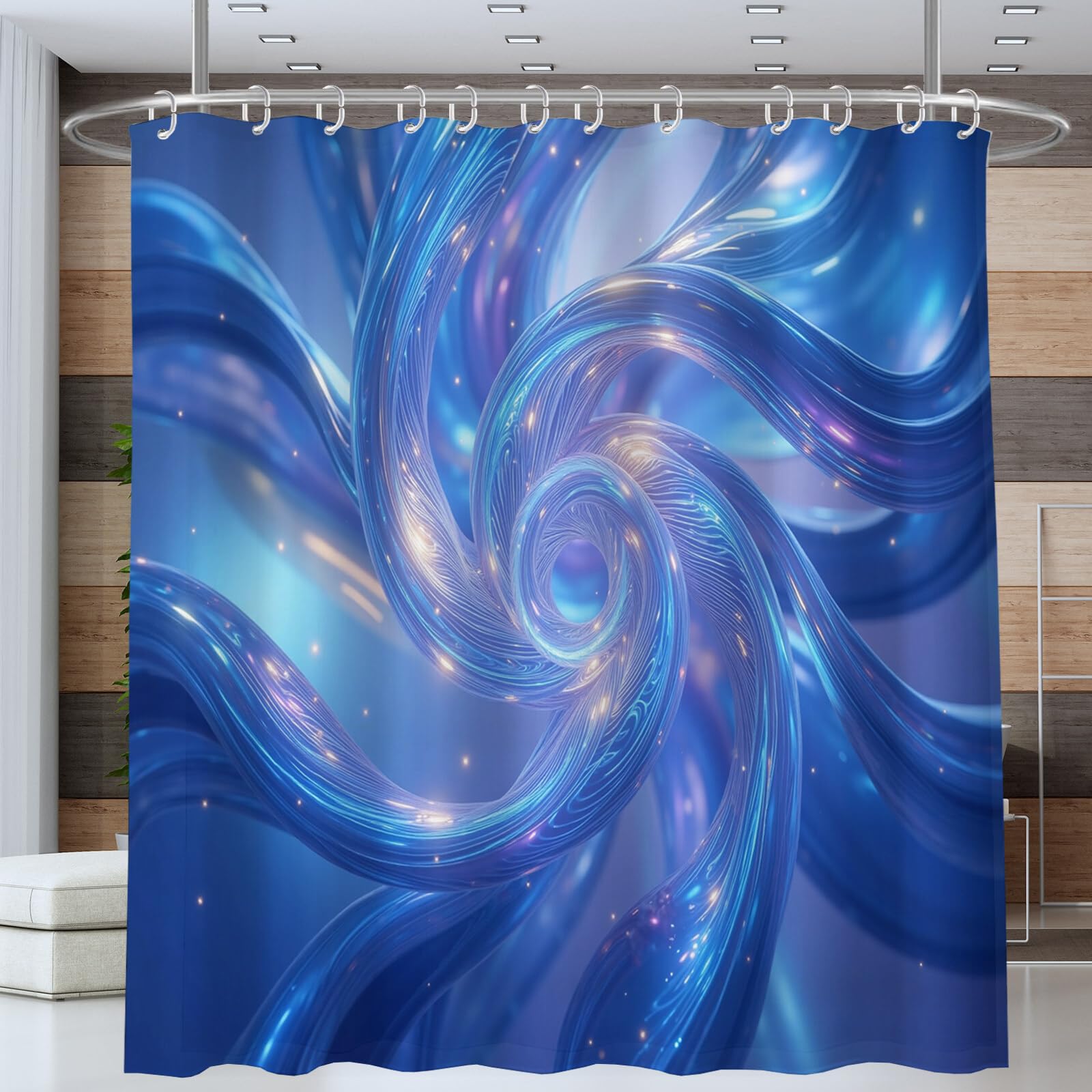 Rideau De Douche Lignes Spirales l'avenir Technologique Tissu Imperméable Lavable avec Crochets Anti Moisissure en Polyester Rideau Douche pour Salle De Bain