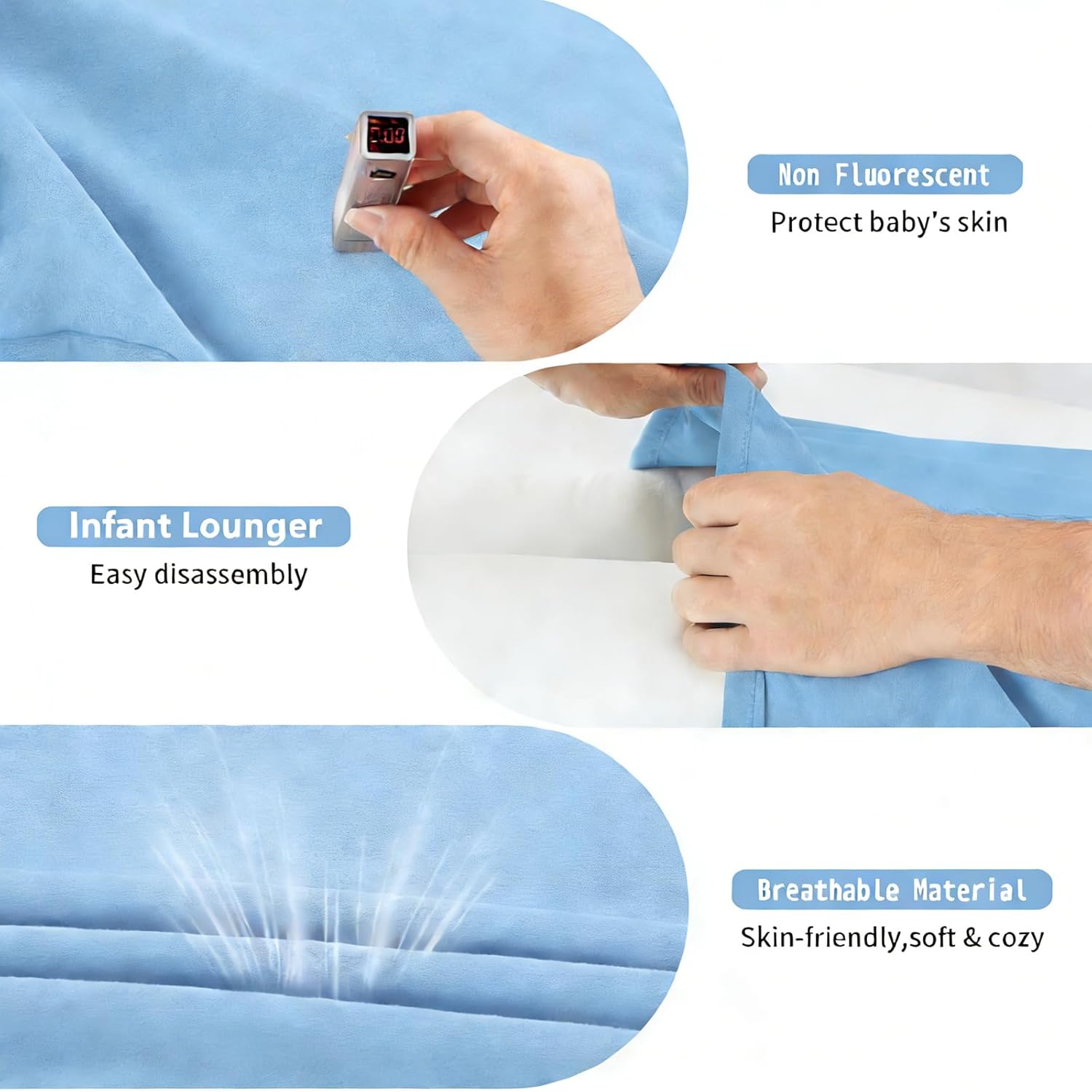 Baby Lounger 0-24 Months 100% Cotton-Snuggle Cozy Me Lounger,Soft & Breathable Baby Lounger for Newborn Play Mat,Infant Babies Essentials Gifts,Blue(Lounger Cover Included) - Image 3