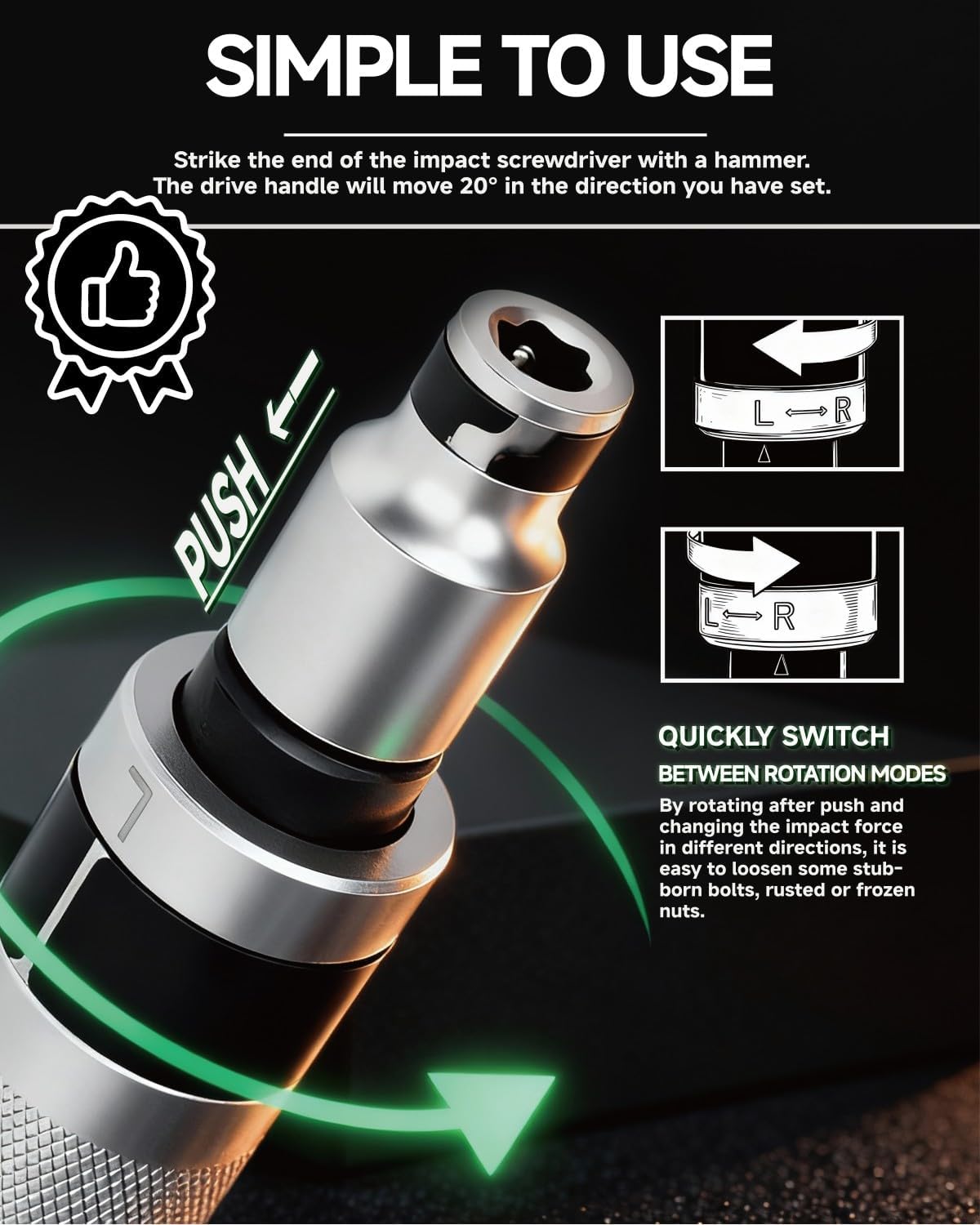 Heavy Duty Hand Impact Driver, 17-Piece Reversible Manual Impact Screwdriver Kit with Complete S2 Bits Set for Auto Repair & DIY, PTM04117