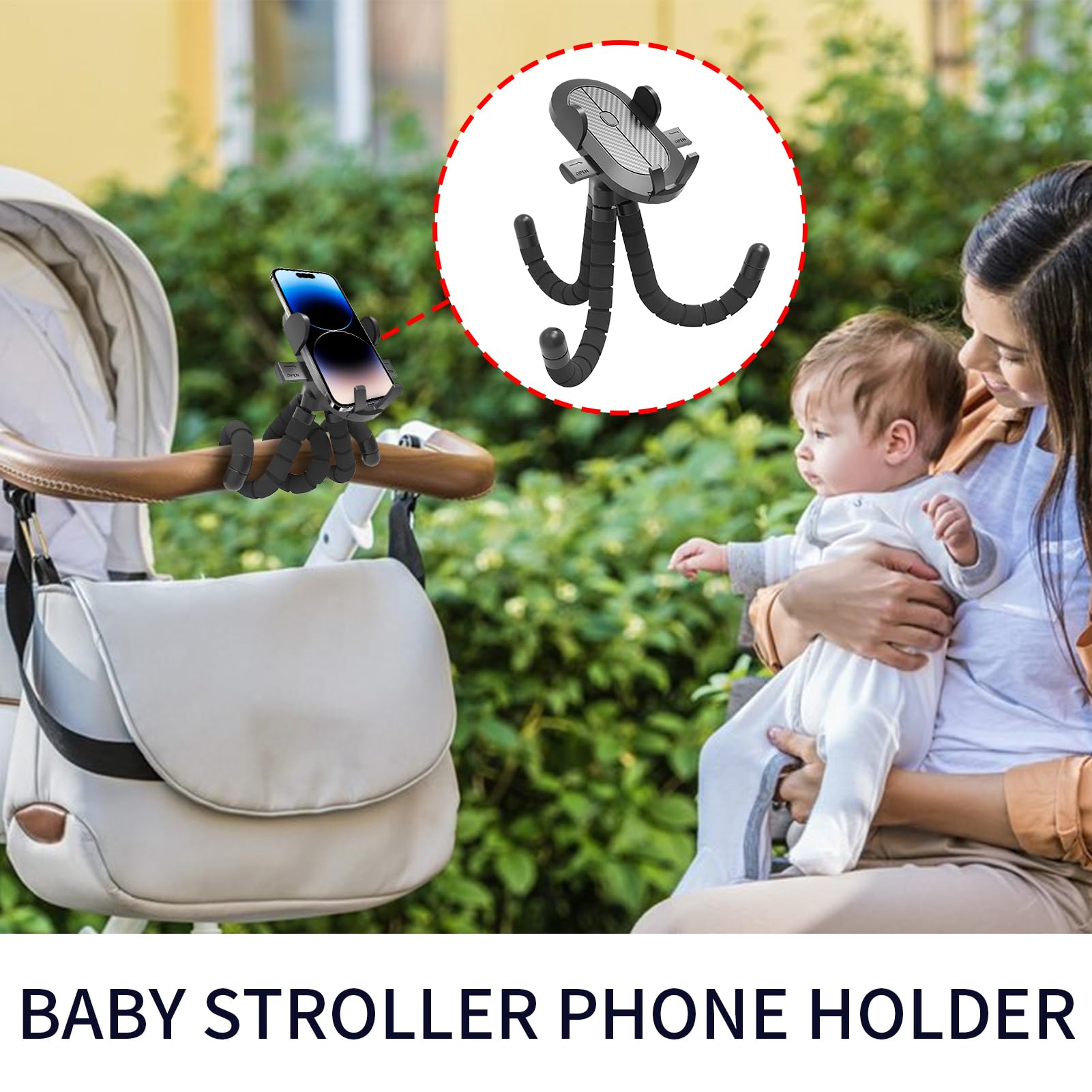 Soporte para teléfono para cochecito | Soporte giratorio de 360° para teléfono inteligente | Soporte antivibración para ciclismo, silla de ruedas, cinta de correr, cochecito de bebé, kayak