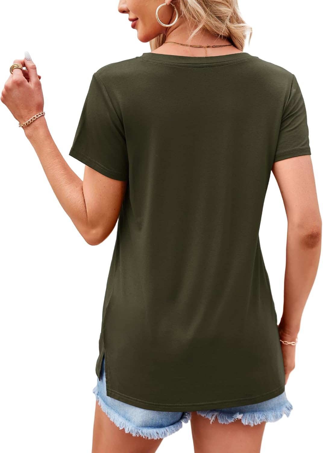 Amoretu Womens Summer Tops Crew Neck T Shirts Pleated Casual Short Sleeve Basic Tee Shirt - Image 5