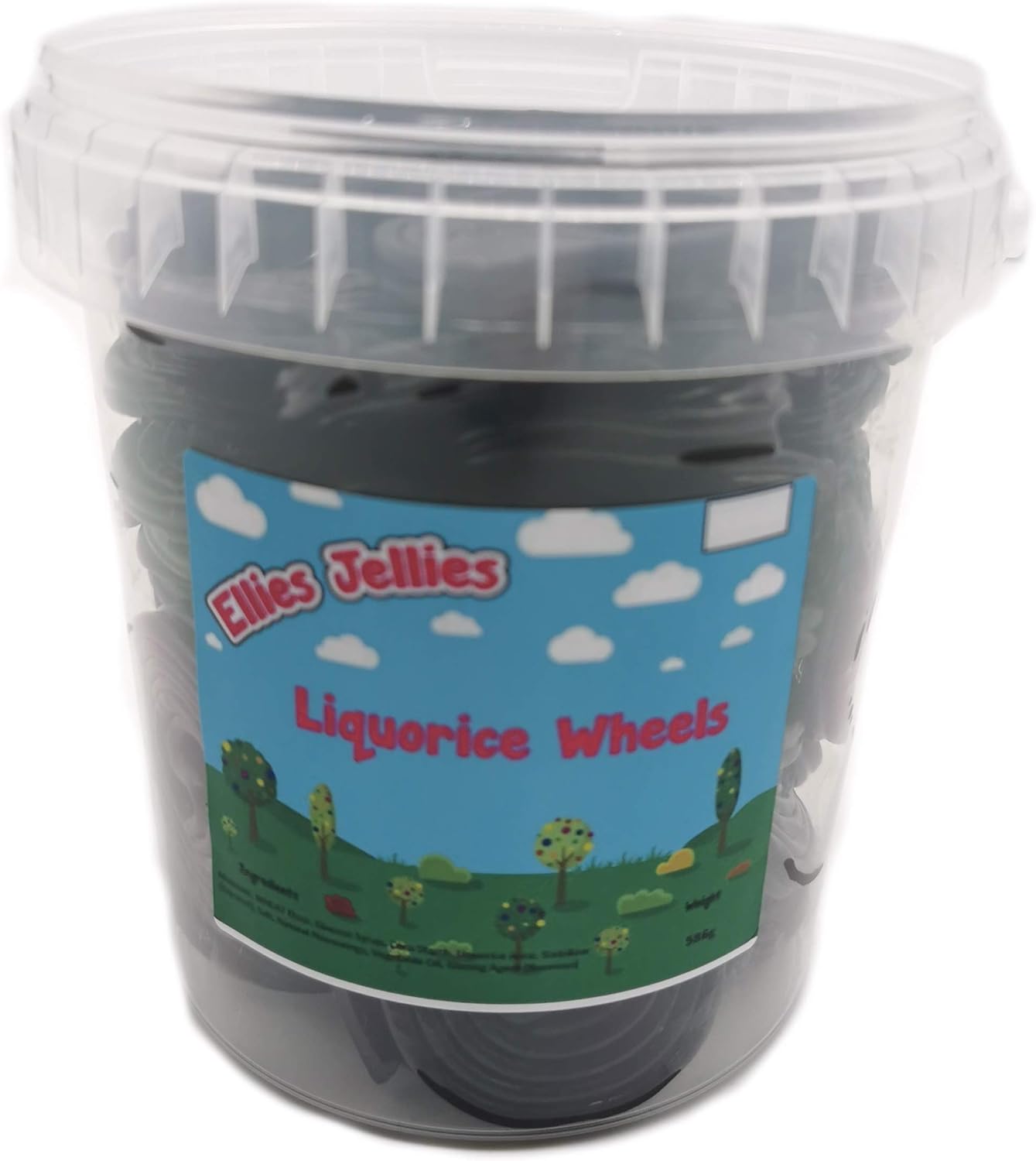 Ellies Jellies, Liquorice Wheels, 586g Bucket, Liquorice Flavour, Black