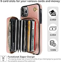 Vista 4 de Bocasal Funda tipo cartera cruzada para iPhone 11 Pro Max, funda de piel con bloqueo RFID y soporte para tarjetas, funda protectora con cremallera