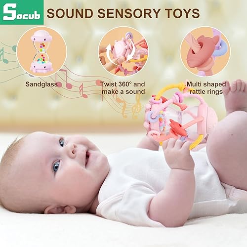 Miniatura 8 de Socub Juguetes sensoriales Montessori para bebés de 0-6, 6-12 meses, juguetes de dentición de grado alimenticio para bebés de 3-6, 6-12, 12-18