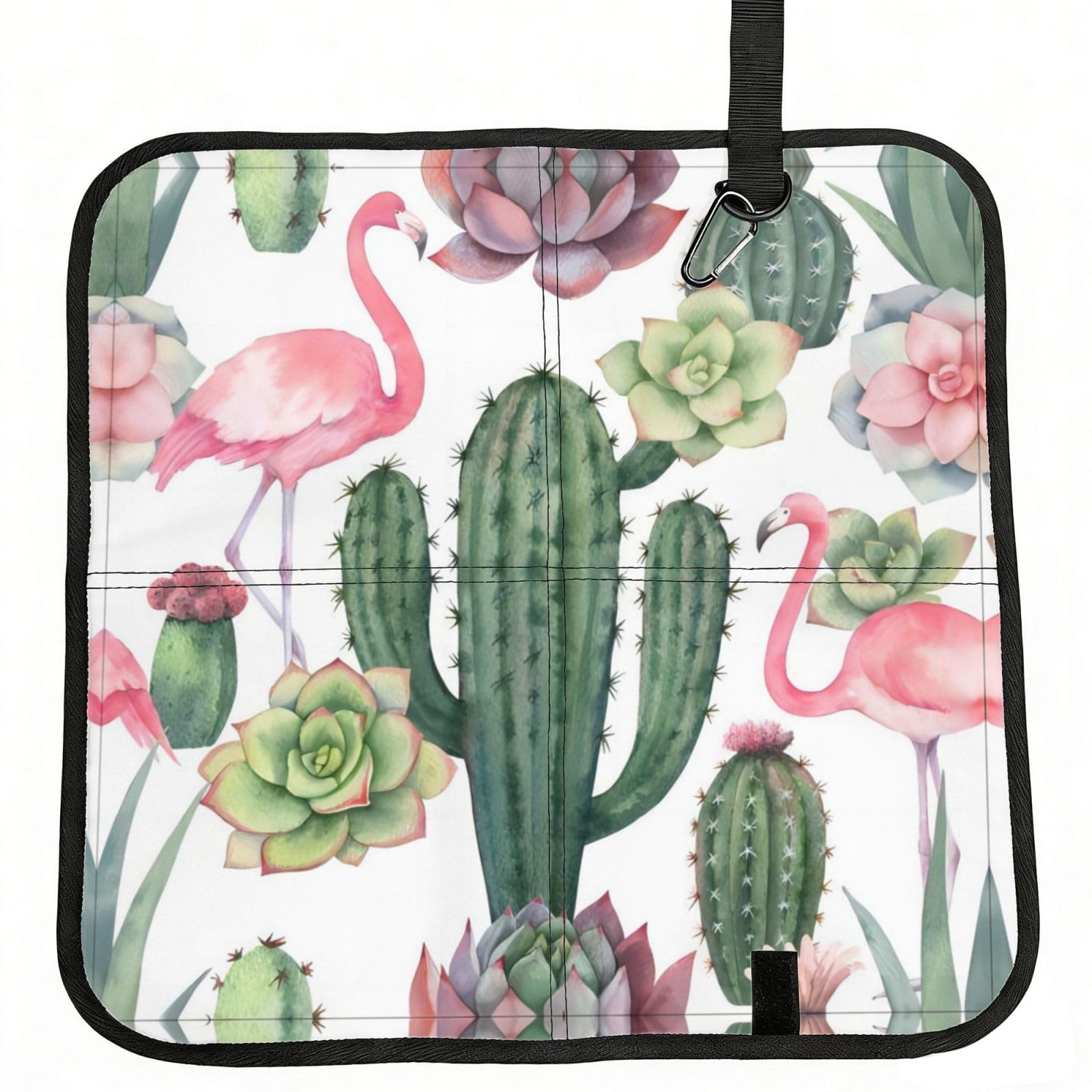 WBQLSL Pink Flamingo Succulent Plants Foldable Seat Cushion - Portable Stadium Pad with Carabiner for Camping Hiking Picnic Beach