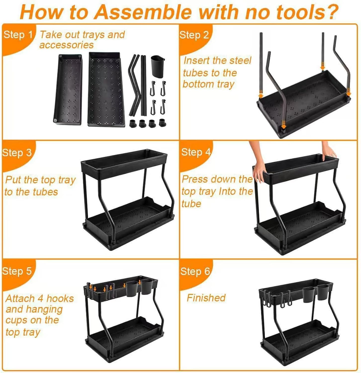 R Pull Out 2 Shelf Storage Rack Easy Access for Kitchen Bathroom Pull Out R Shaped Shelf