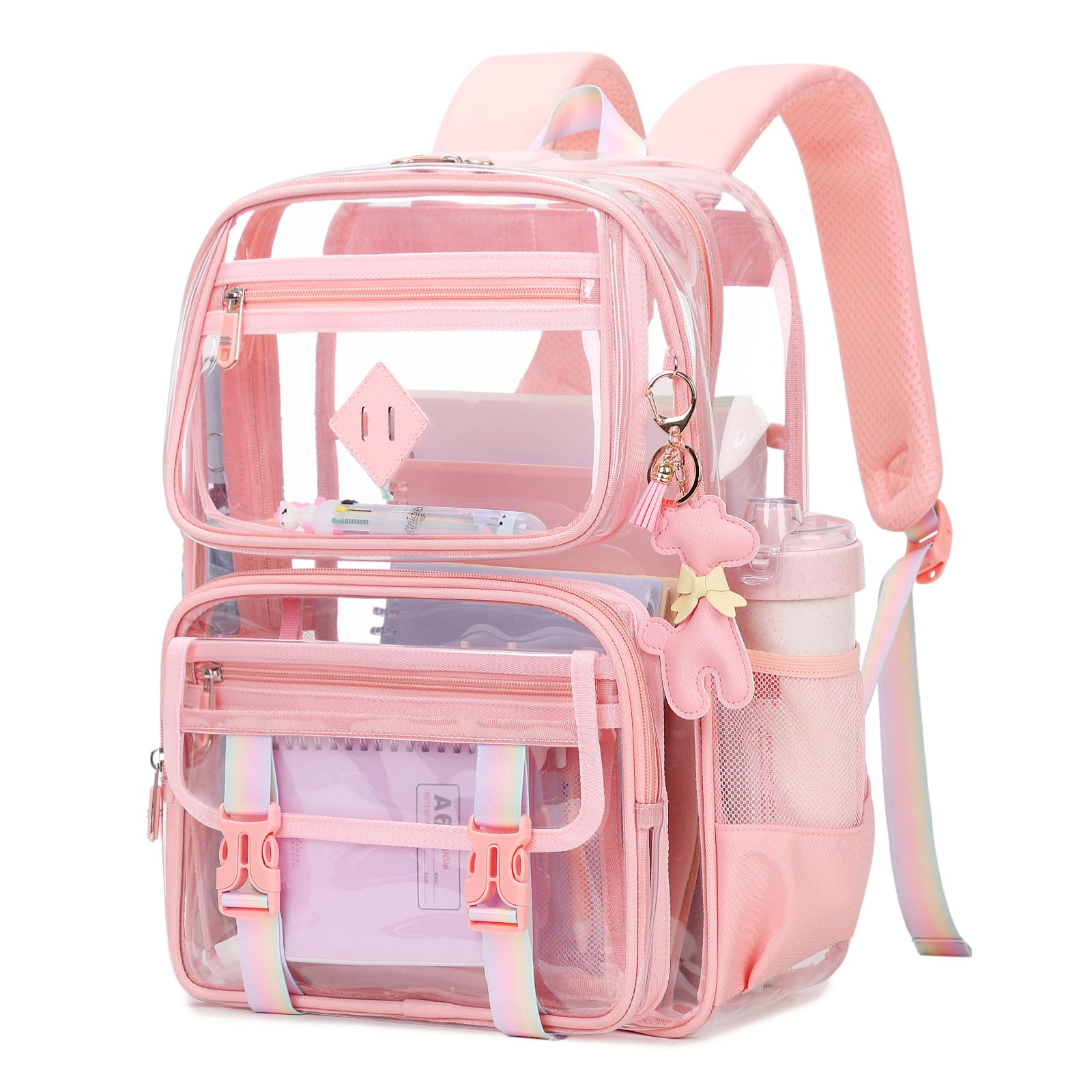 Sisipoet Clear Backpack for School, PVC Clear Bookbag Heavy Duty Transparent Backpack for Stadium Events See Through Bag