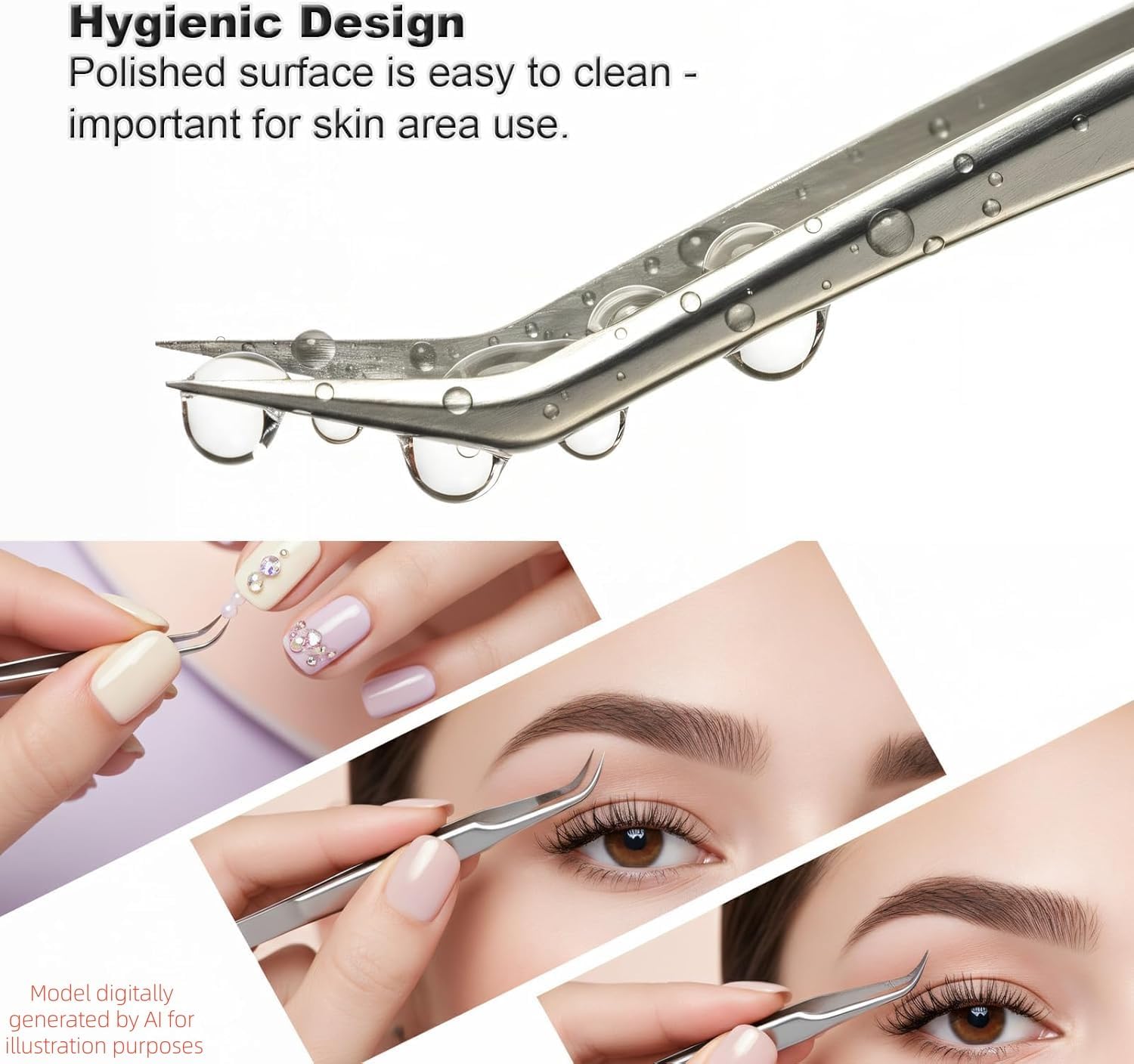 4in1 Precision Stainless Steel Tweezers in Iron Box | For Eyelash Extensions, Hair Eyebrow Remove, Blackhead removal