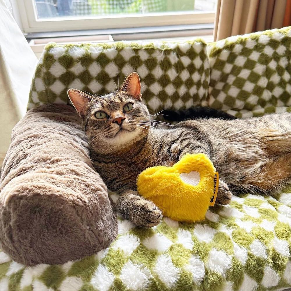 FUNNY FUZZY Dog Toy, Heart Plush Squeaky Dog Toy for Puppy Cats with Soft Squeaker, Fun for Indoor Puppies and Kitten, Pet Toy for Small Medium Large Breeds, Yellow,2 Pack