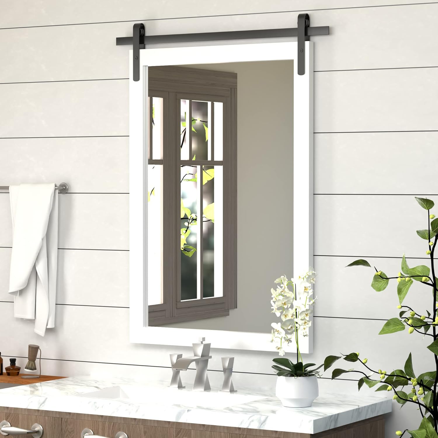 Amazon.com: White Rustic Bathroom mirror, Farmhouse Mirrors for Wall ...