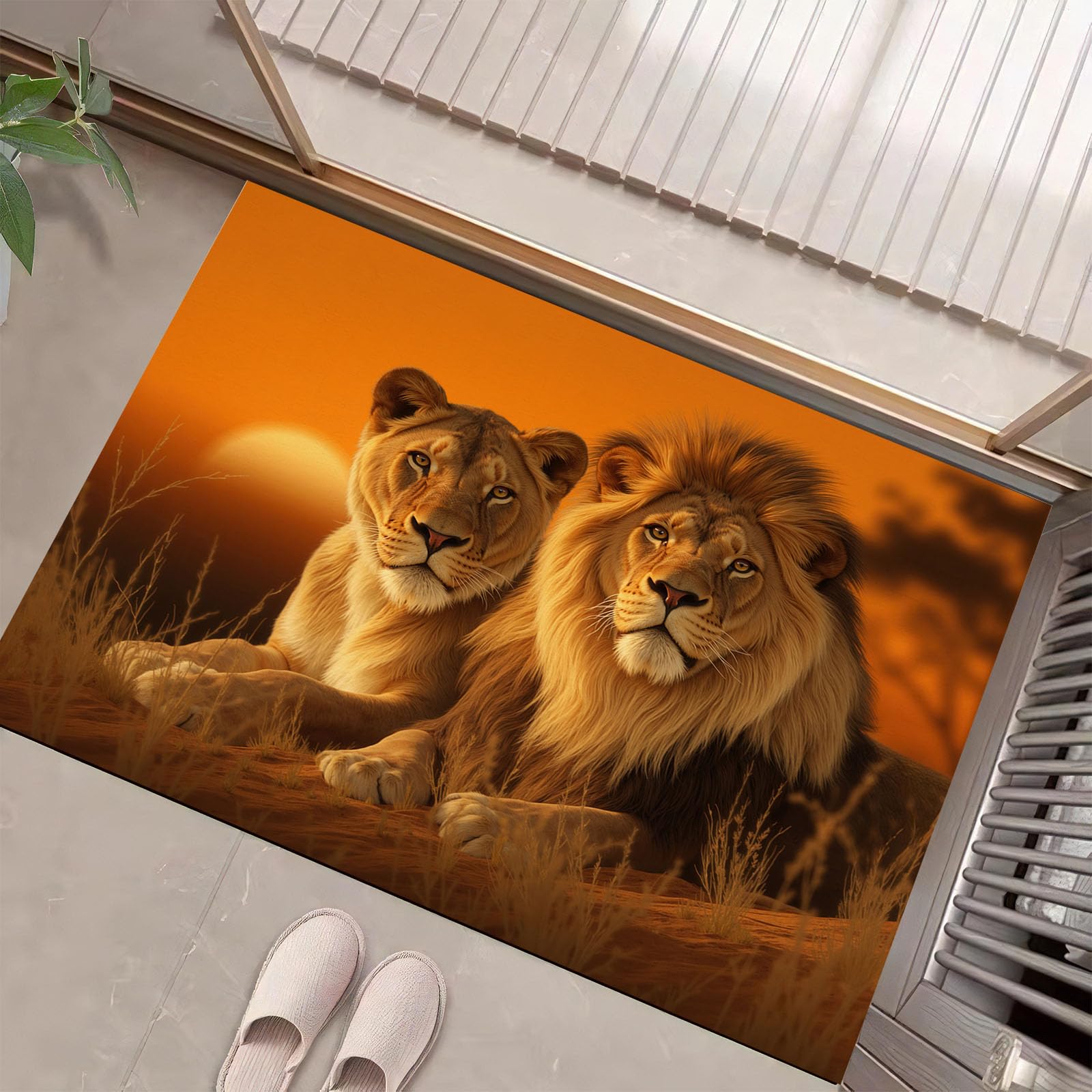 Tapis Entrée Lion pour Couloir et Cuisine Paillasson Grand Format