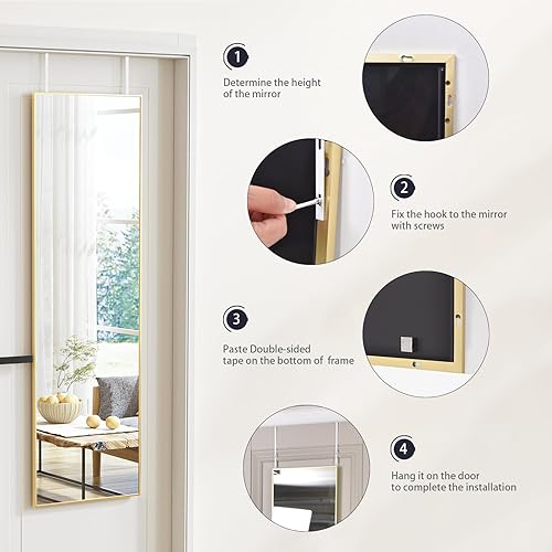 Miniatura 5 de BEAUTYPEAK Espejo rectangular de longitud completa para colgar sobre la puerta, de 14 x 48 pulgadas, con marco de aleación de aluminio de vidrio