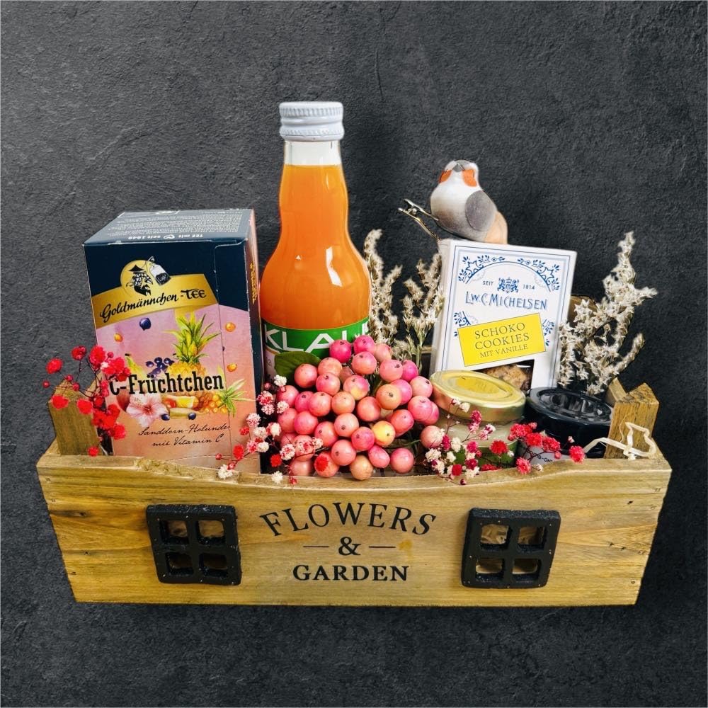 Flowers und Garden - klein | Hochwertige Präsentbox für Gartenliebhaber | Bunte Auswahl an Produkten | Fertig zum Verschenken