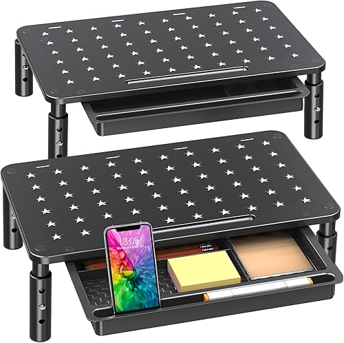 Miniatura 2 de Zimilar Paquete de 2 soportes elevadores de altura ajustable para monitor con cajón doble de madera