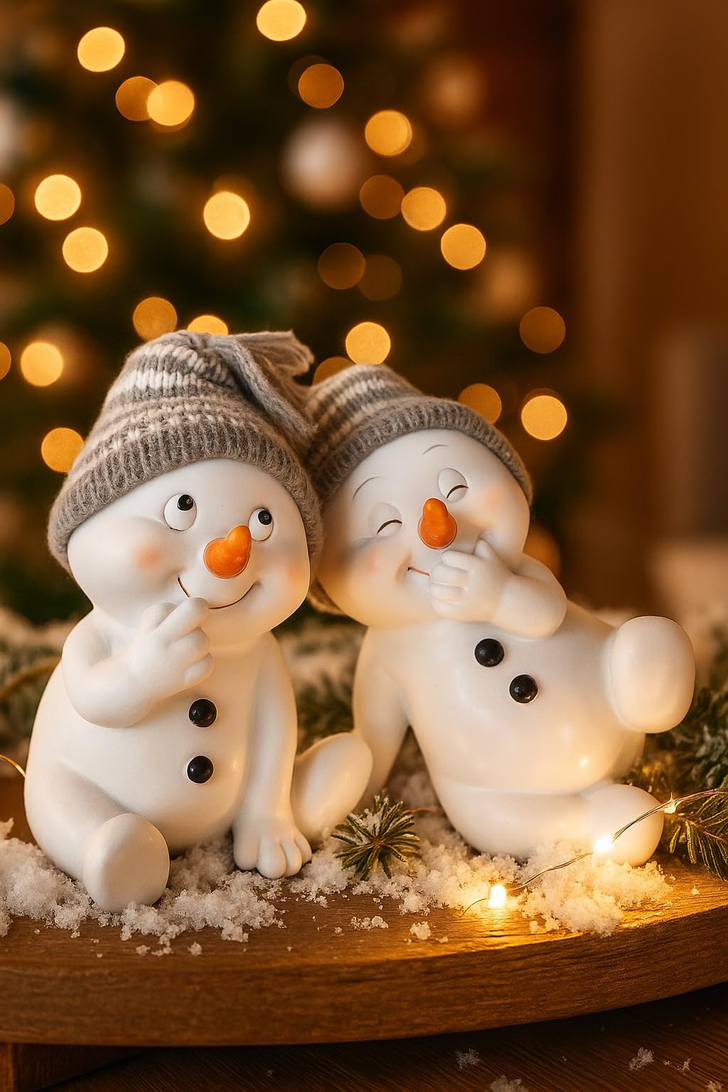 khevga Snowman Figurines 2-Piece Set – Standing & Sitting – Christmas Decoration in Grey & Red – Classic or Playful – Ideal for Window Sill, Table & Winter Decoration (Grey, Sitting Cheerful)