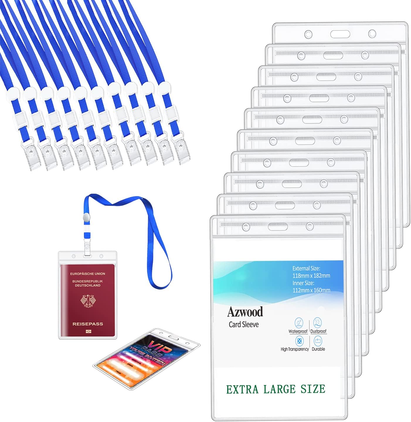 AZWOOD Ausweishalter 3er Set - Doppelseitige Hülle Mit Lanyards