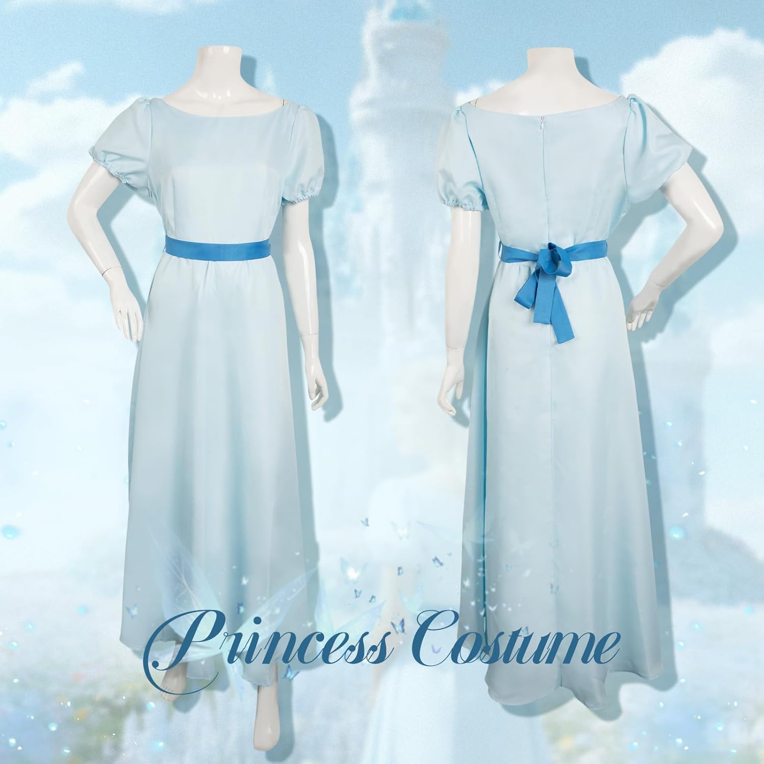 Sinastar Womens Blue Dress Costume Girls Cosplay Summer Dress Blue Bow Tie Hairwear Belt Adults Halloween Outfits