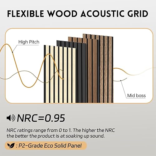 Vista 24 de RITOLLO Paquete de 4 paneles de madera para pared, paneles acústicos de listones de madera de 47.2 x 23.6 pulgadas para pared, paneles Roble natural