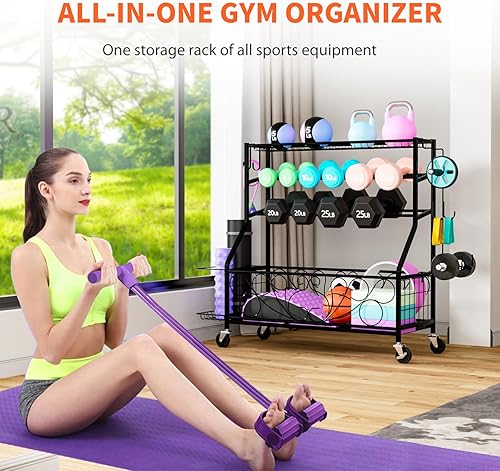Miniatura 3 de Likein Estante de pesas para mancuernas, estante de almacenamiento de esterilla de yoga, almacenamiento de gimnasio en casa para mancuernas, rodillo