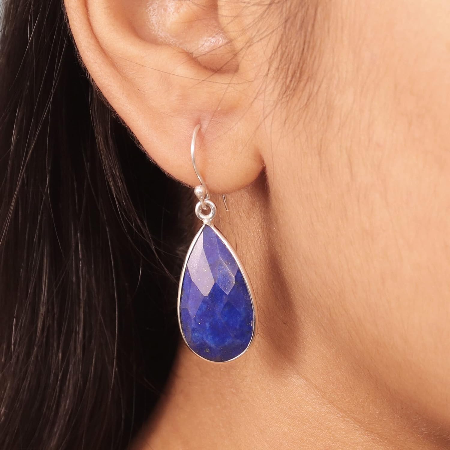 925 Sterling Silver Turquoise/Lapis Lazuli/Rainbow Moonstone Earrings Drop Dangle Gemstone Earrings Birthday Jewelry Gifts For Women Girls (Lapis Lauzli)