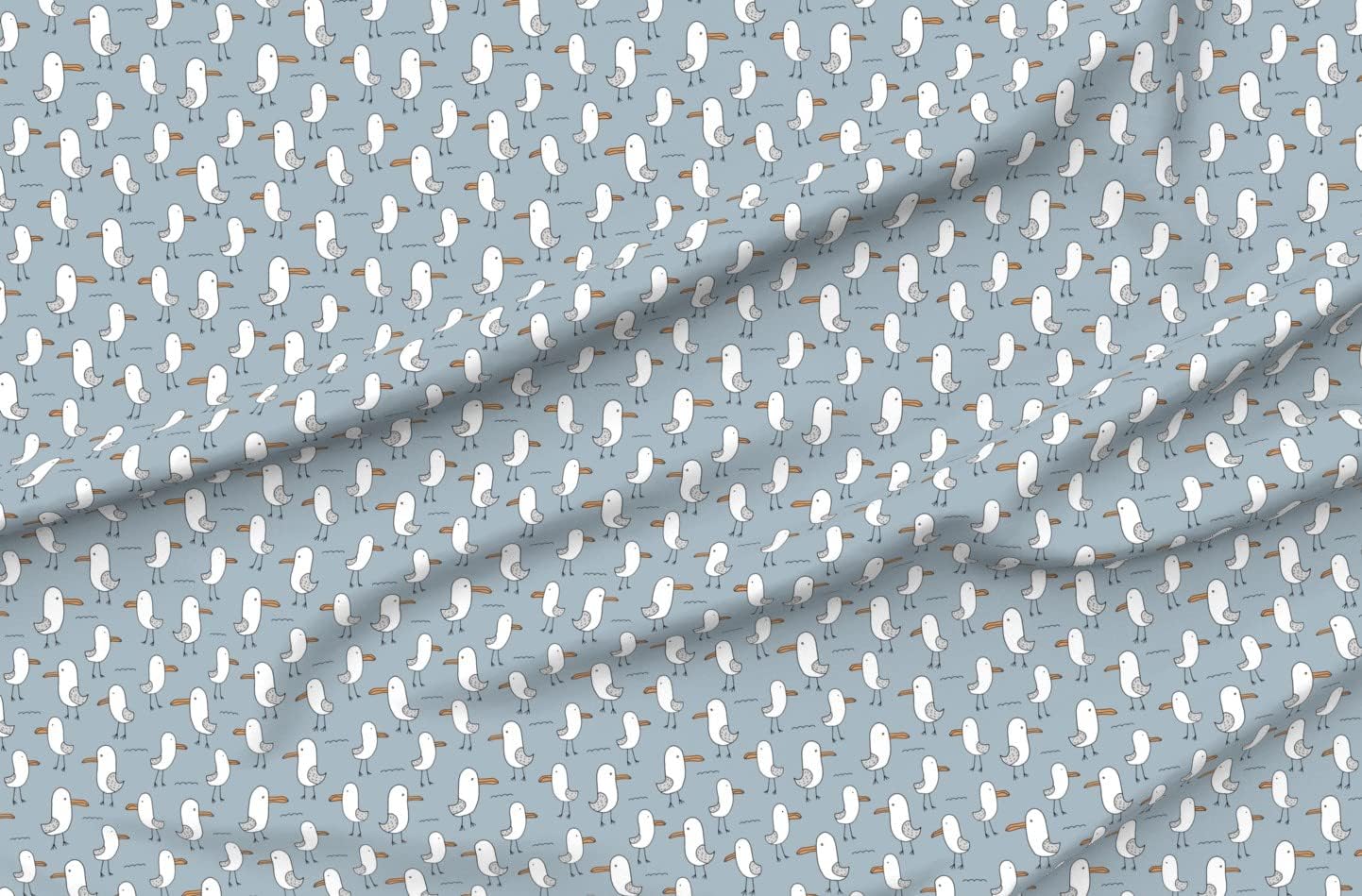 Spoonflower Fabric - Seagulls Ocean Kids Summer Blue Orange Gray Birds Water Printed on Petal Signature Cotton Fabric Fat Quarter - Sewing Quilting Apparel Crafts Decor