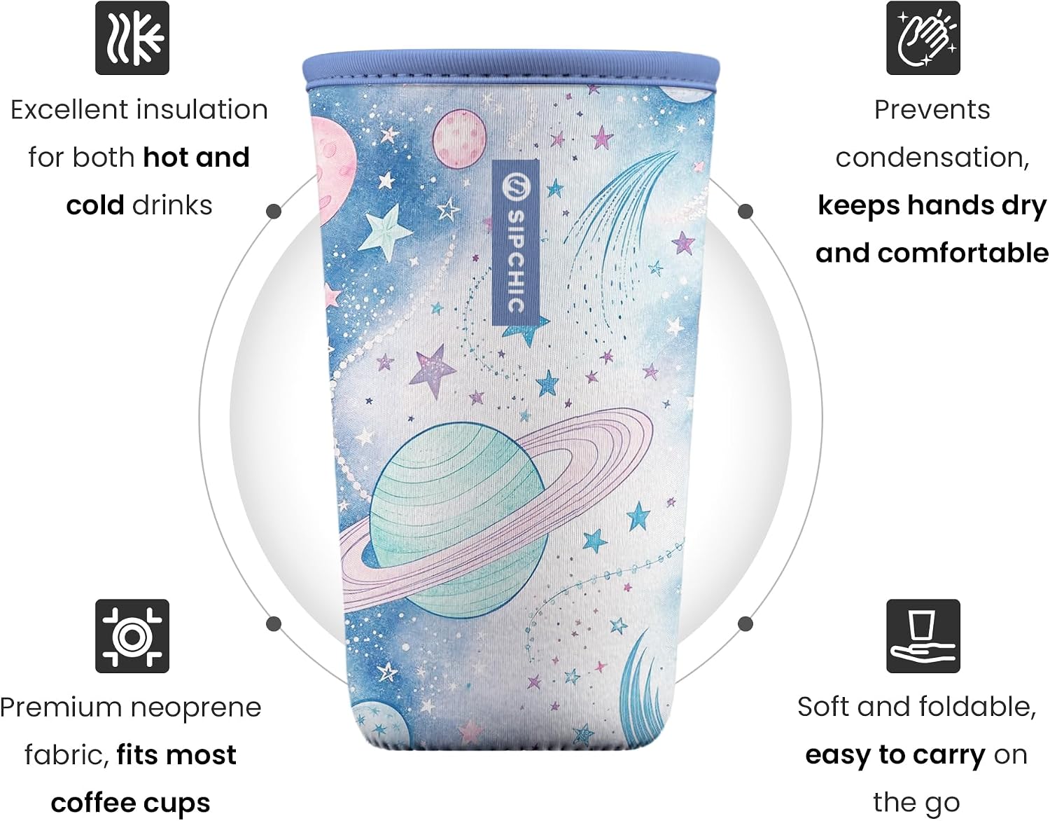 Iced Coffee Sleeve – Neoprene Reusable Cup Sleeves for Drinks, Insulated Drink Sleeves to Keep Hands Dry & Drinks Cold, Stylish & Durable Coffee Sleeves (Cosmic Dreams, Medium: 22-29oz) image 2