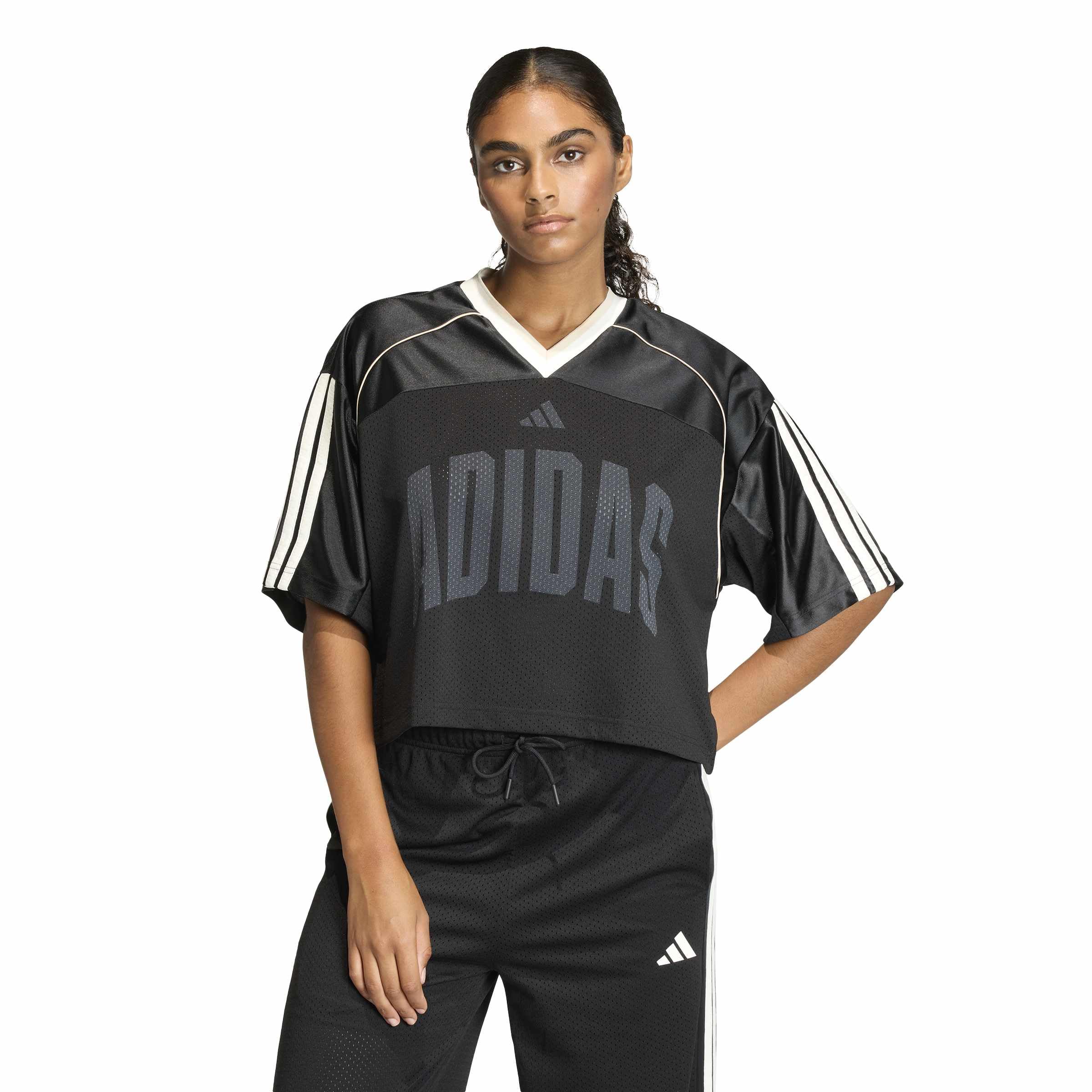 adidas Women's Stadium Mesh Shirt, Black/Crystal Linen/Off White, S