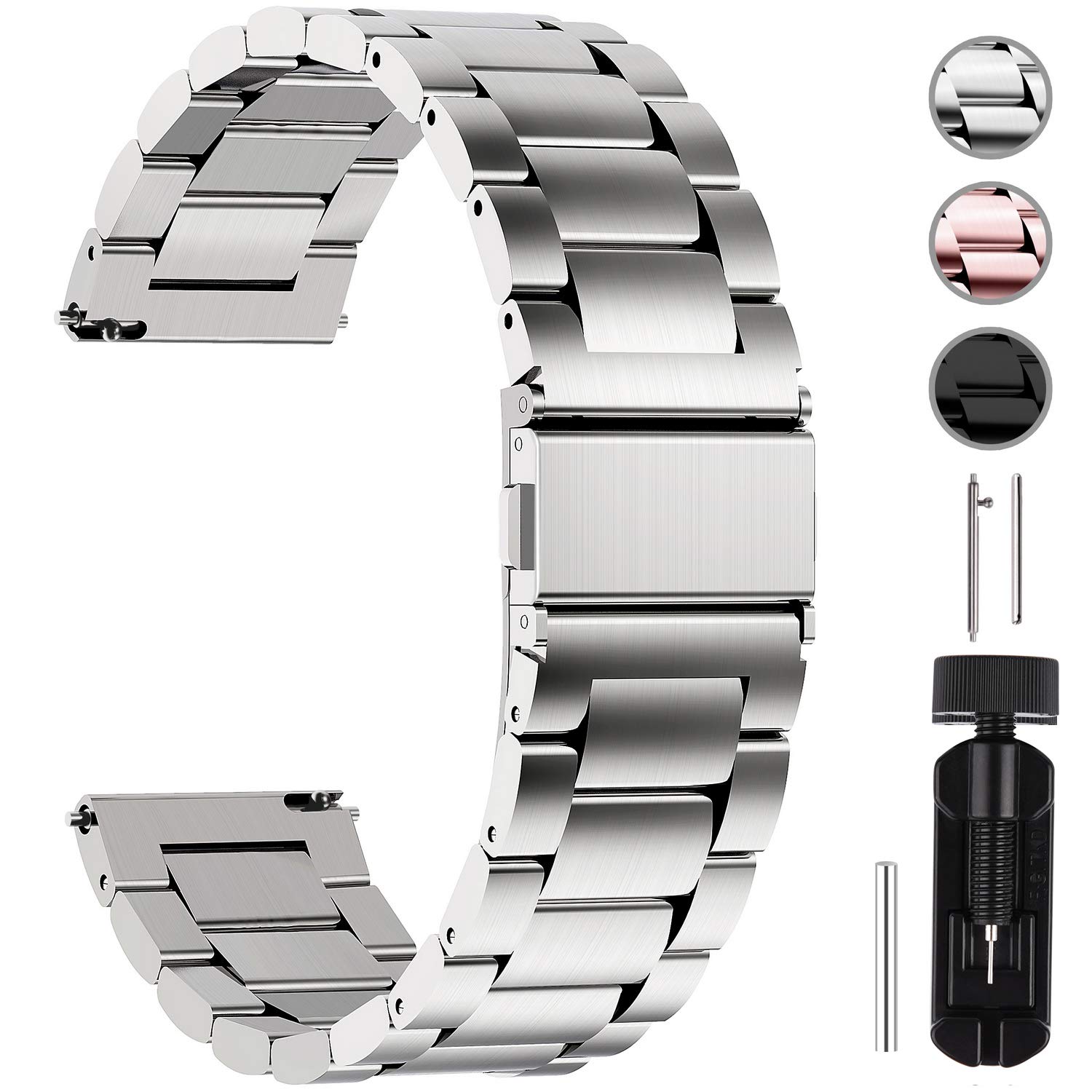 Fullmosa Quick Release Watch Band, Stainless Steel Watch Band/Strap 16mm, 18mm, 20mm, 22mm or 24mm