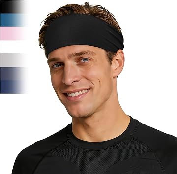 ROCKTAKIN Premium Sports Headbands for Men Wide Non-Slip Moisture Wicking Sweatband for Running Cycling Yoga Baseball Athletic Headband