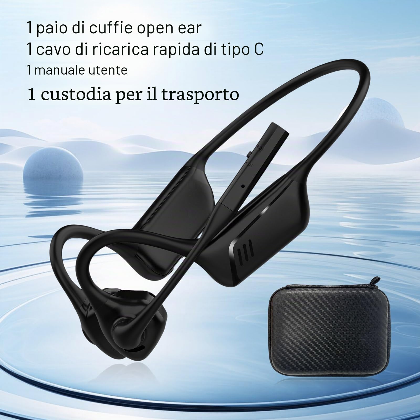 Auricolari Bluetooth aperti con microfono, auricolari wireless con riduzione del rumore e pulsante mute, supporta aptX-LL/aptX-HD, progettati per riunioni e home office (nero)