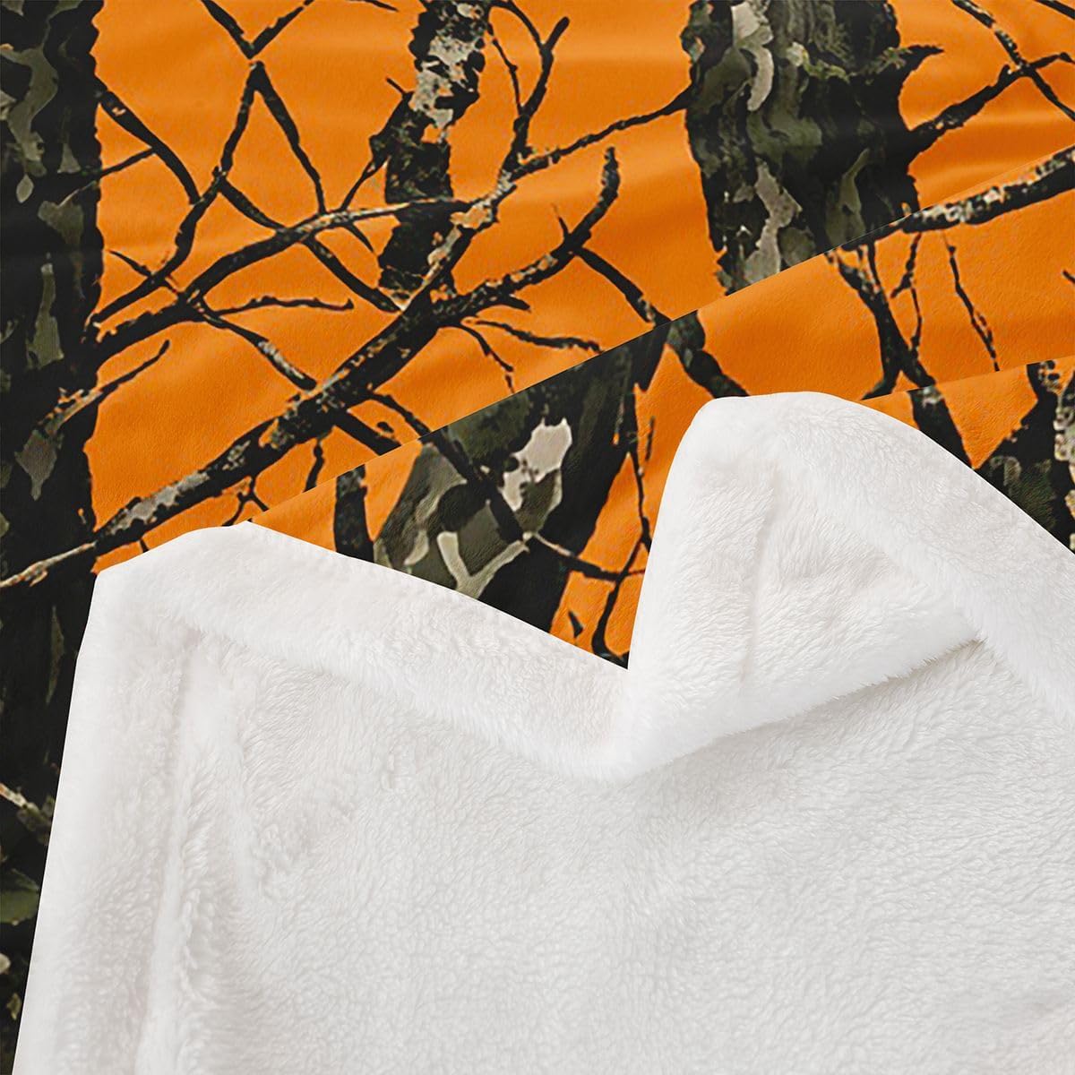 Feelyou Nature Camo Tree Leaves Printed Sherpa Blanket Plush Fuzzy Orange Camouflage Fleece Throw Blanket Boys Girls Hunters Cabinc Lodge for Bed Couch Chair Living Room Bedroom Decor Twin 60"x80"
