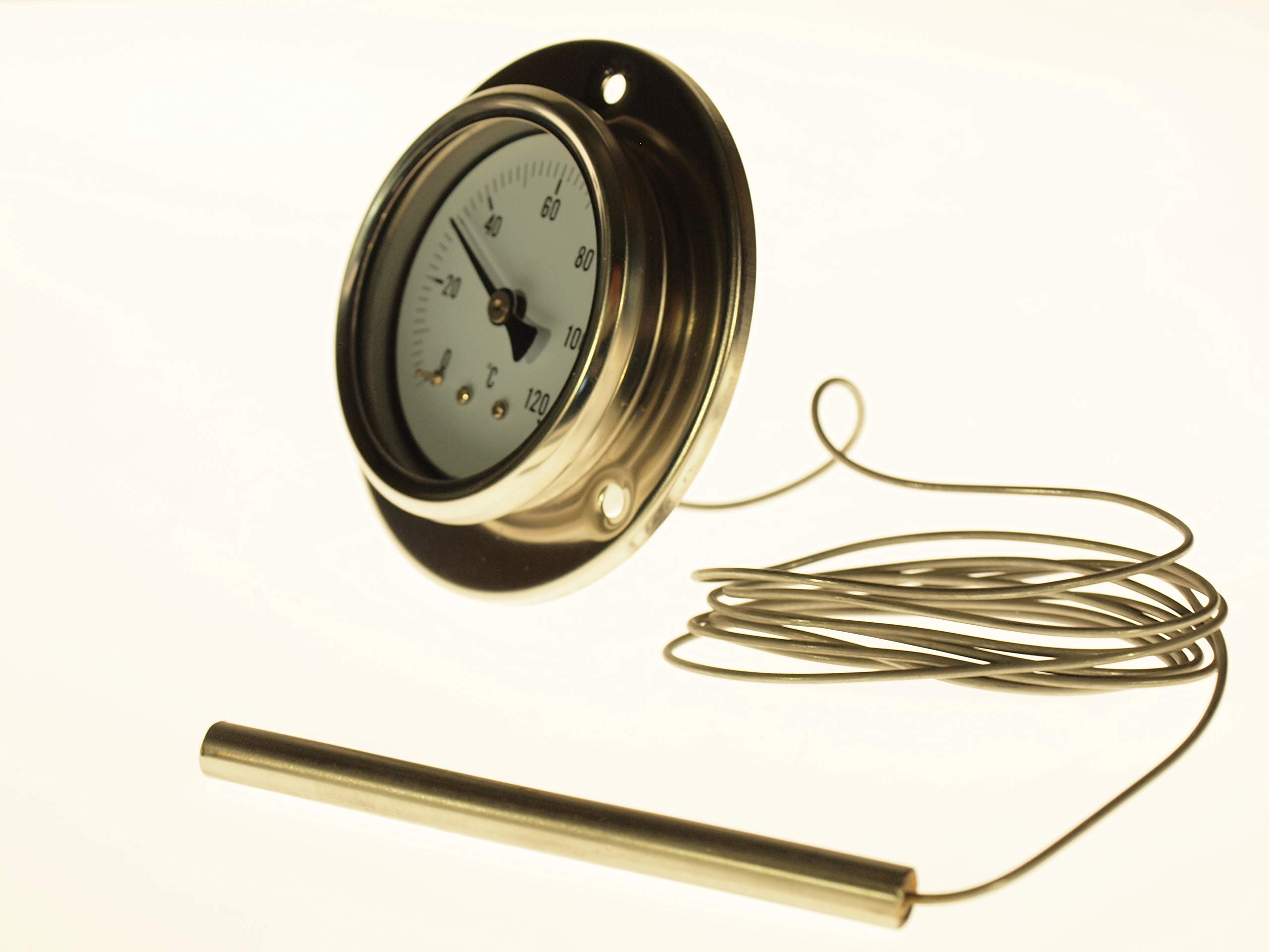 Termometro a capillare TTK2440 (0-120° C) Display della temperatura con sensore da 1,5 m Diametro 60mm Connessione dal retro Termometro con flangia frontale