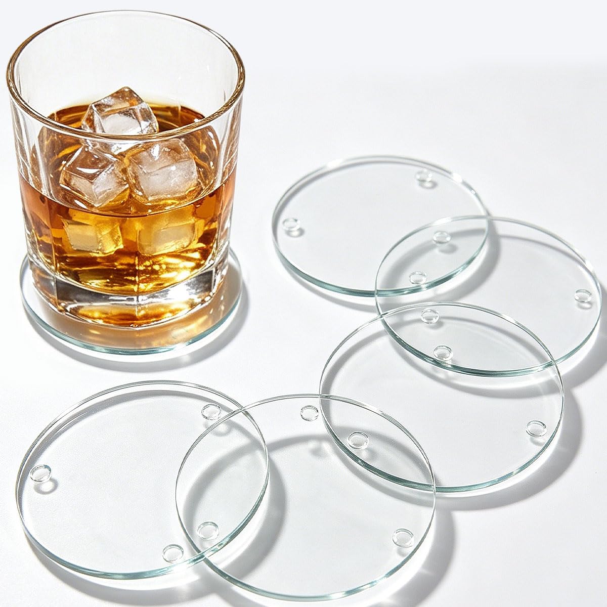 Vurixfo 6 Pack Crystal Glass Coasters 9cm Clear for Mugs Cups