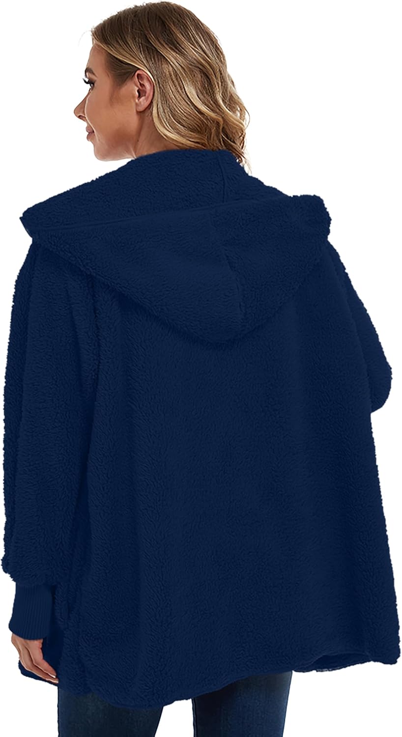 CHICGAL Womens Fuzzy Jacket Hooded Cardigan Open Front Sherpa Coat Outwear with Pockets - Image 6