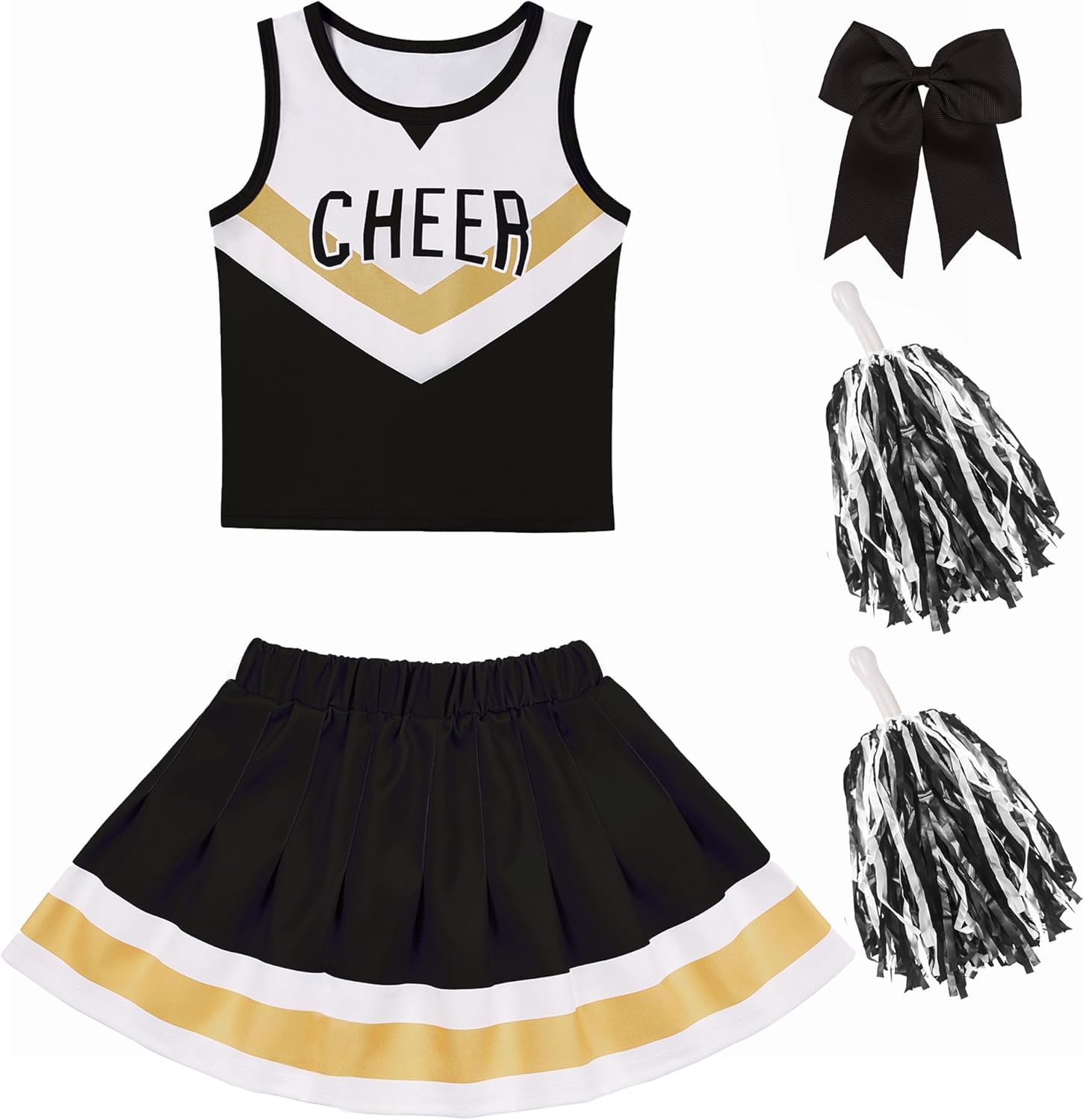 Gukuu&co Black Cheerleader Outfit for Girls 3-10 Years Cheerleading Costume for Girls Cheer Up Cosplay Birthday Gifts