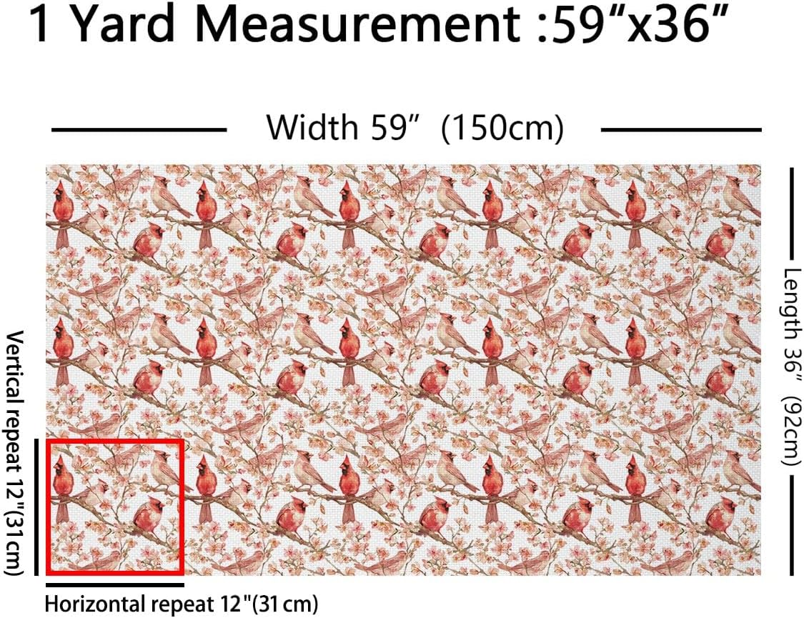 Feelyou Birds Fabric by The Yard 5 Yards Cherry Blossoms Decorative Waterproof Outdoor Fabric for Boys Girls Floral Botanical Branches Upholstery Fabric for Chairs Nature Theme DIY Reupholstery Fabric