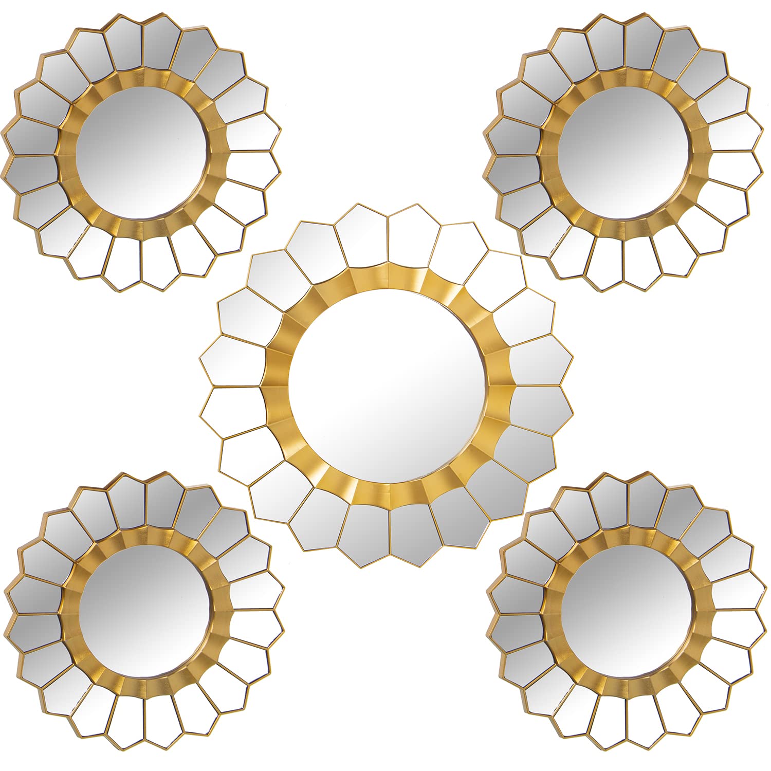 Miroirs muraux dorés ronds lot de 5 miroirs de décoration pour chambre et pièce à vivre