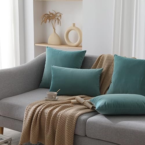 Vista 56 de Juego de 2 fundas de almohada de terciopelo para sofá y cama, 18 x 18 pulgadas, color verde azulado