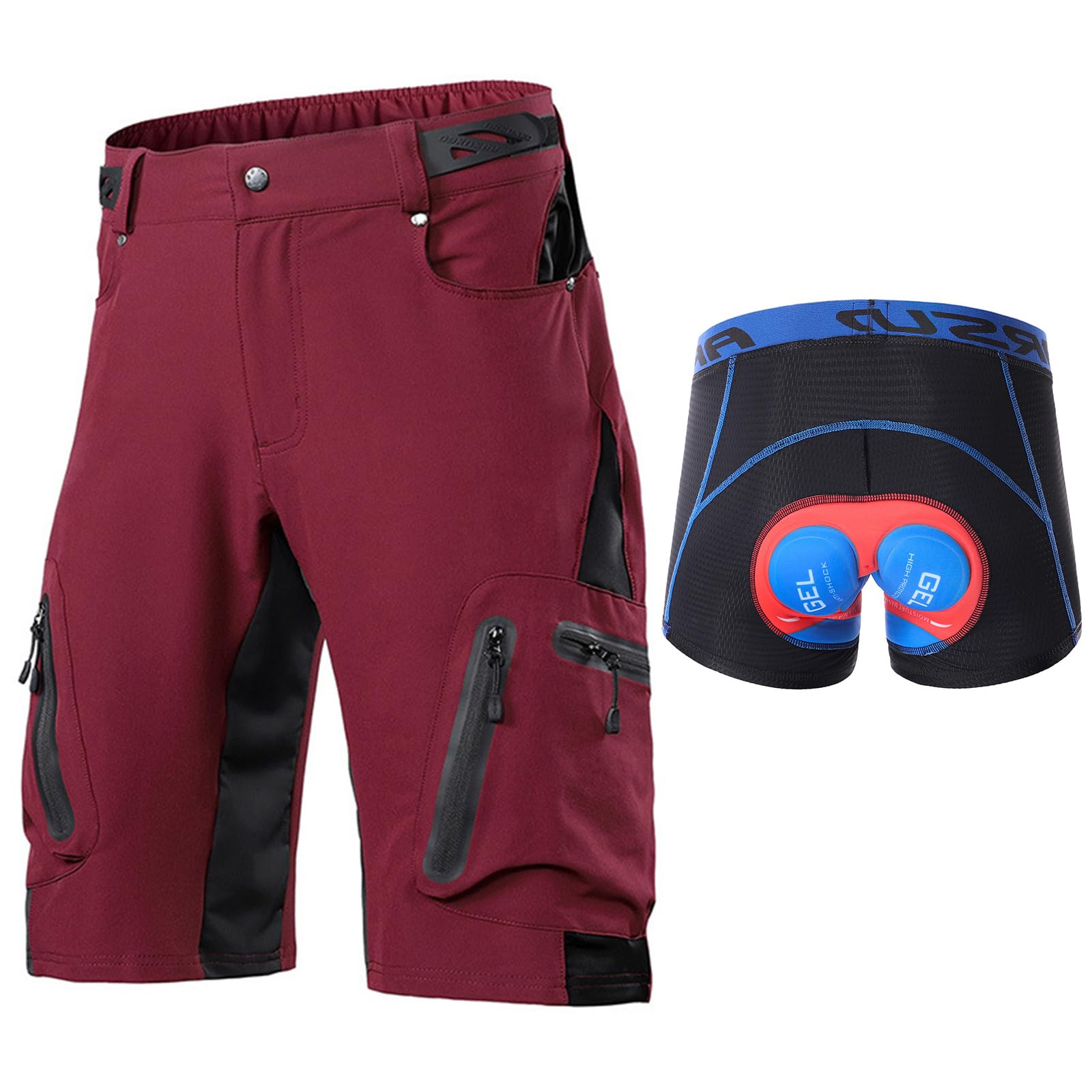 Traspiranti Pantaloncini da Ciclismo Uomo con Gel 5D, Ad Asciugatura Rapida Pantaloncini MTB Elasticizzati Pantaloncino Cargo Leggeri dalla vestibilità Ampia Pantaloncino da Trekking