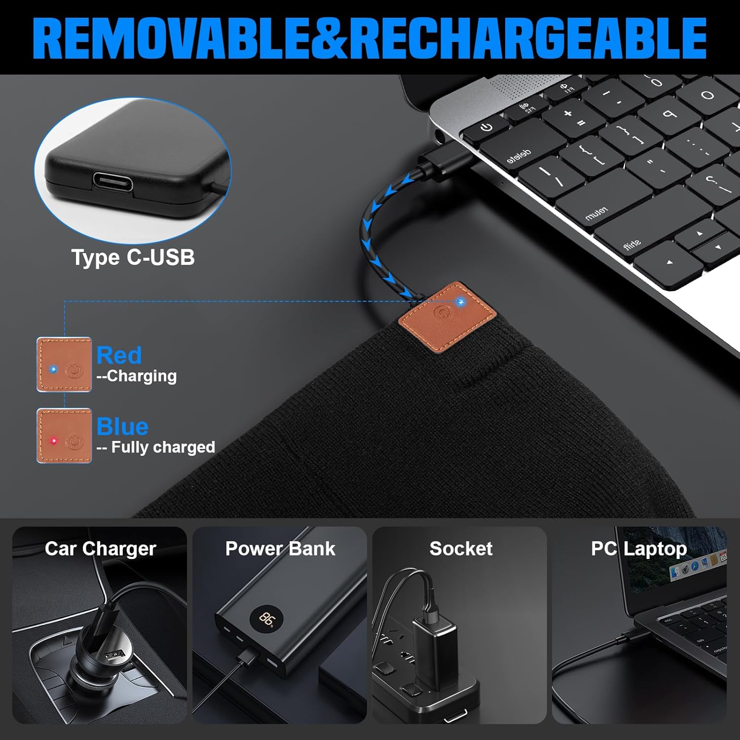 Rotibox Headlamp Beanie with Light Camping Accessories Gear Head Light Flashlight for Running, Fishing, Hiking -Black - Image 6