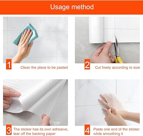 Miniatura 4 de Snkxu Papel de contacto transparente, protección para azulejos contra salpicaduras de cocina, armarios, paredes y estantes. Cubierta impermeable y a