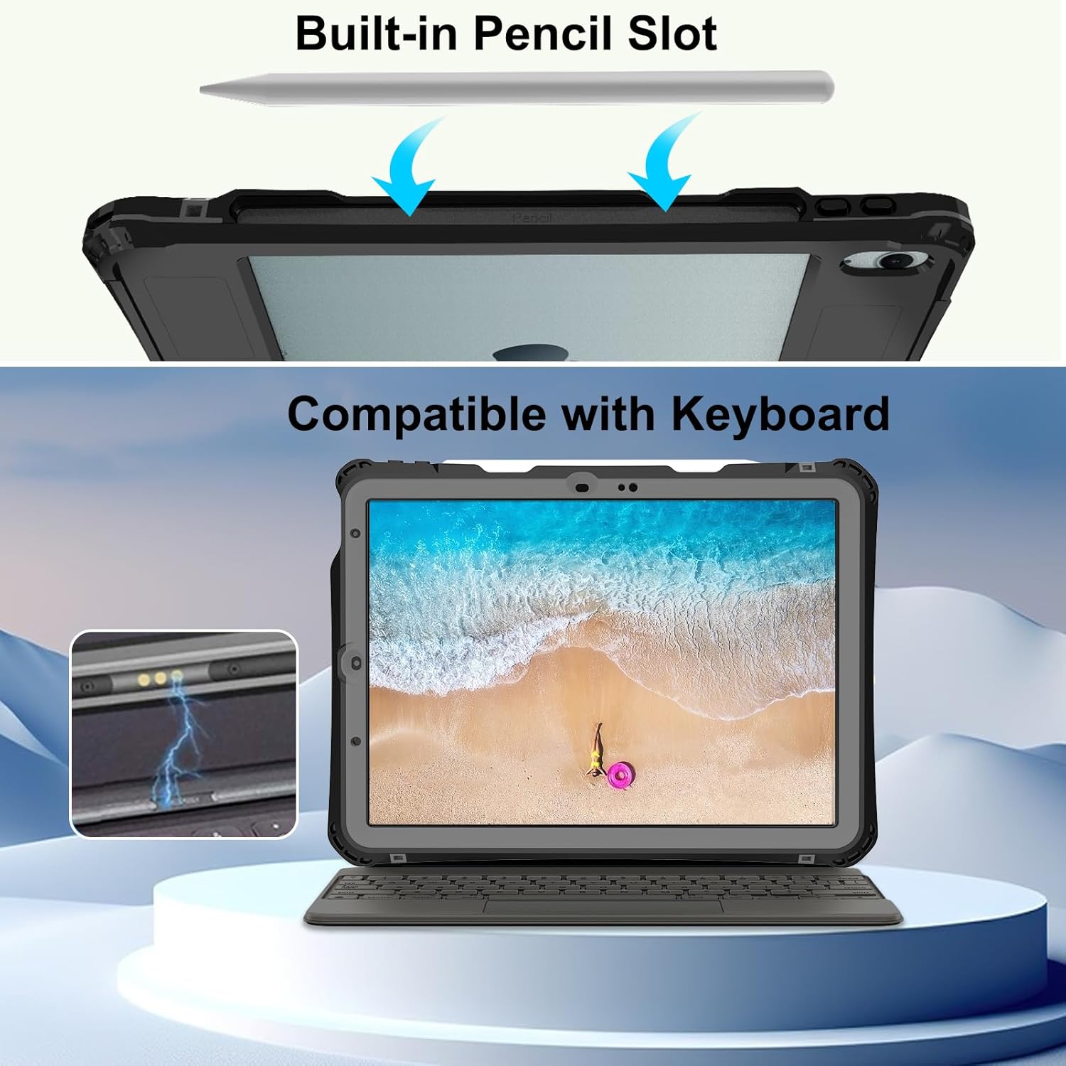 ShallBox Case Waterproof for iPad Air 8th/7th/6th/11 inch M4/M3/M2(2026/2025/2024), iPad Air 5th/4th Gen10.9inch, Built-in Screen Protector Pencil Holder Kickstand, Fit with Magic Keyboard, Black-Gray