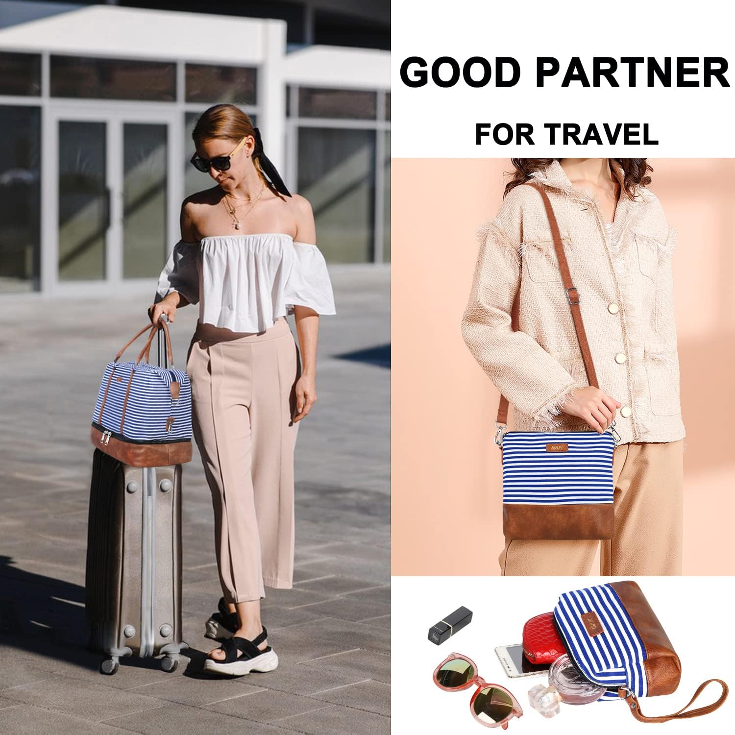 IBFUN Weekender Bags for Women - 21" Travel Duffle with Shoe Compartment - Carry On Overnight Duffel for Weekend Travel & Business Trips, 3PCS - Image 3