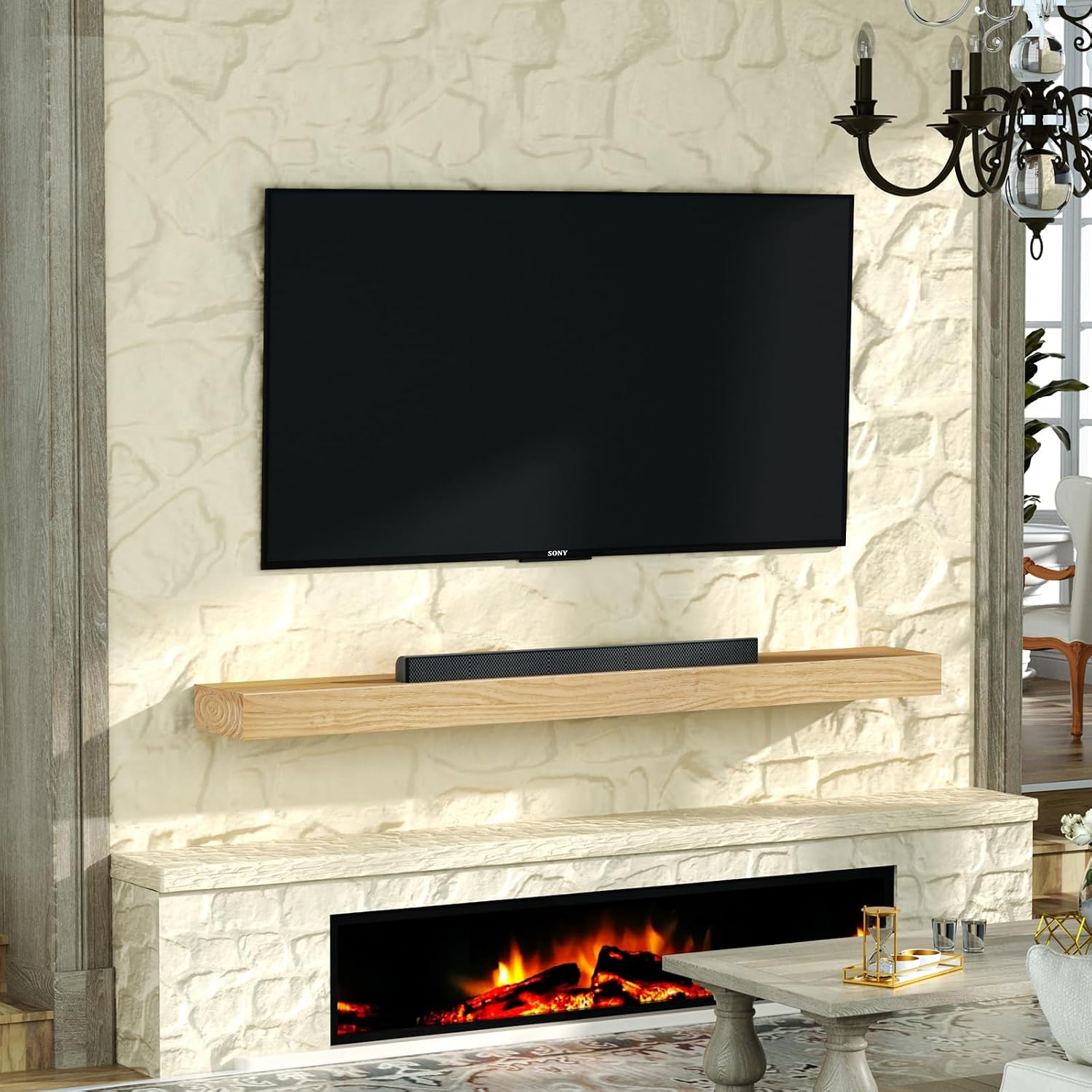 Fireplace Mantel, 60" Wood Floating Fireplace Shelf, Wall Mounted Handcrafted Wood Brack, Mantels Over Fireplace with Upgraded Resin End Caps,60" W x 8" Dx 3" H, Aged Oak