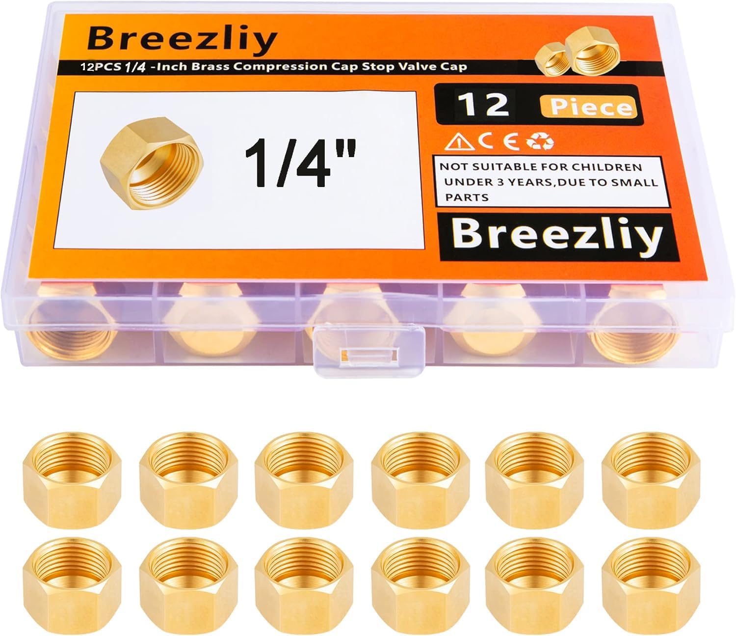 12PCS 1/4-Inch Brass Compression Cap Stop Valve Cap,Brass Compression Fitting