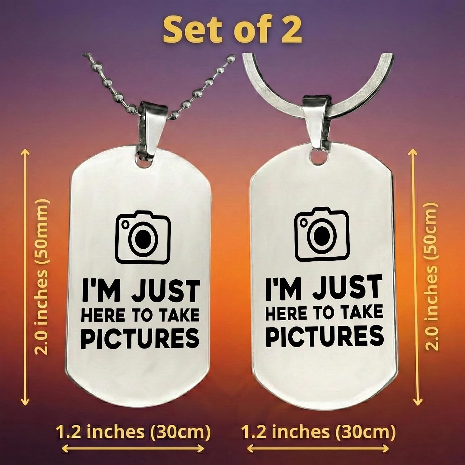 Wish State Photographer Dog Tag And Keychain Matching Set, Im Just Here To Take Pictures, Cameraman Gift, Stainless Steel Pendant with Ballchain and Split Ring, 2 Piece image 2