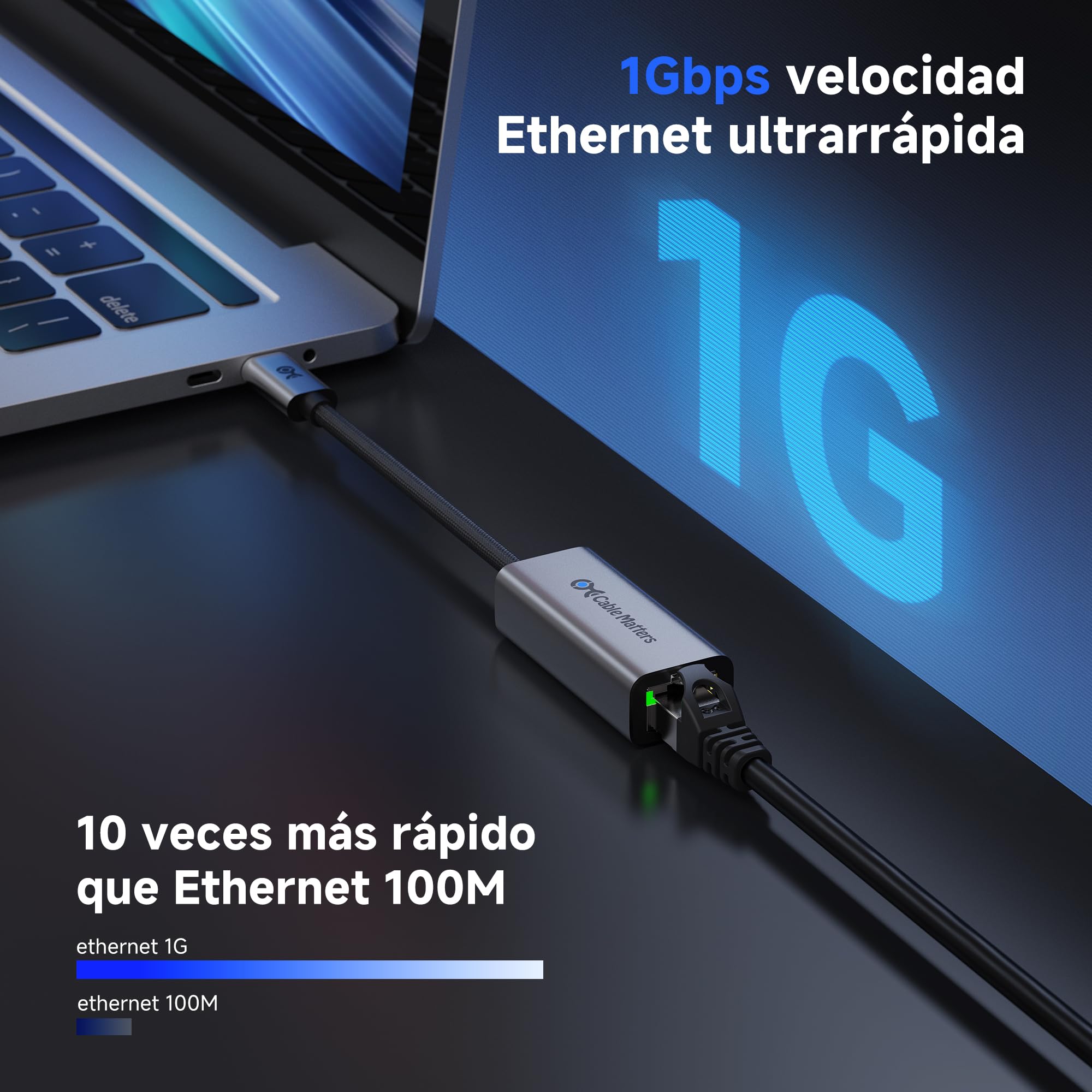 Cable Matters Adaptador USB C a Ethernet, Adaptador de Red Gigabit Ethernet a USB C para 1000 Mbps, Compatible con MacBook Pro, iPhone 16 Pro/MAX, iPad Pro, DELL XPS, Surface y más
