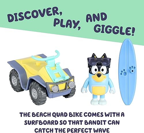 Miniatura 3 de Set de juguete de playa de Bluey Bandit Surf, kit de juguete de playa con figura poseable exclusiva de Bandit de 3 pulgadas con accesorios de gafas