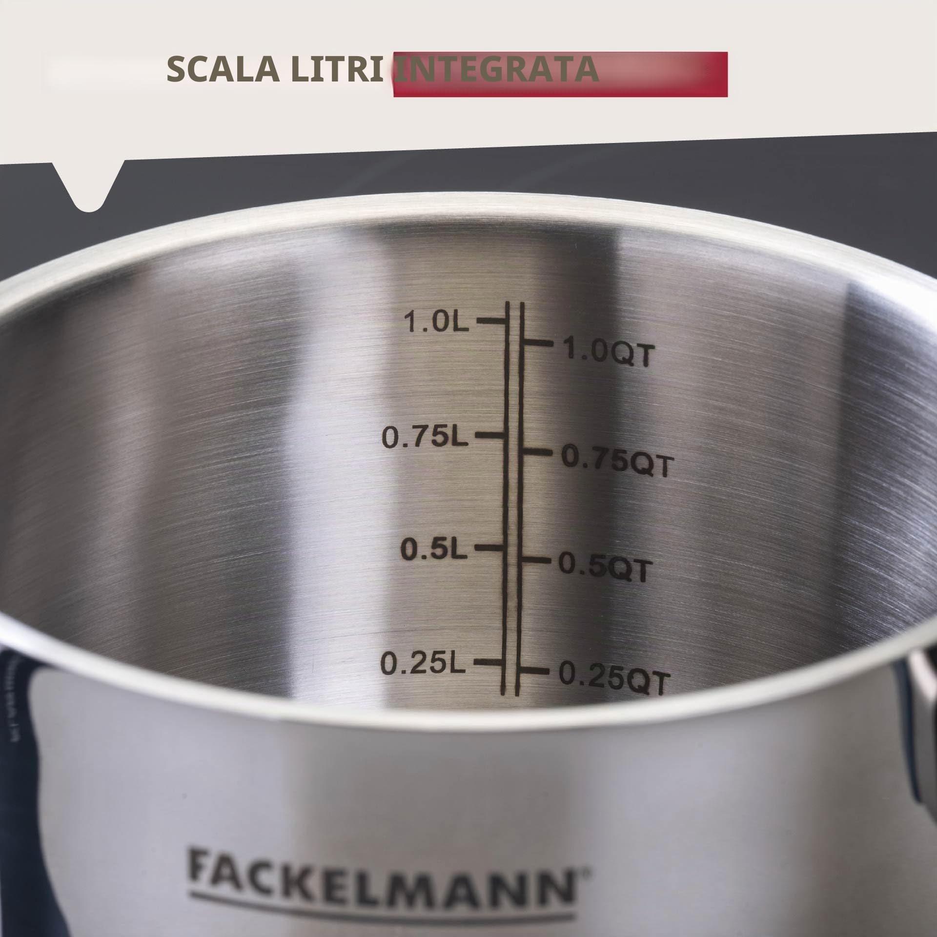 FACKELMANN Pentola Essential Ø 14 cm in acciaio inox, manici in bachelite blu scuro, fondo capsula a risparmio energetico, con coperchio in vetro, colore: blu